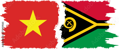 Vanuatu and Vietnam grunge flags connection vector