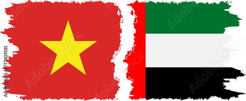 United Arab Emirates and Vietnam grunge flags connection vector