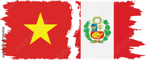 Peru and Vietnam grunge flags connection vector