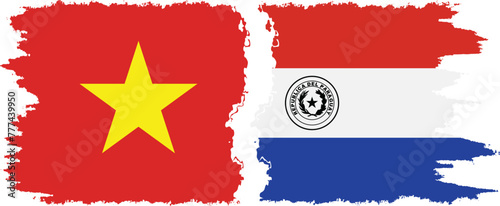 Paraguay and Vietnam grunge flags connection vector