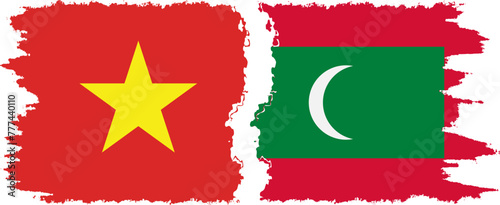 Maldives and Vietnam grunge flags connection vector