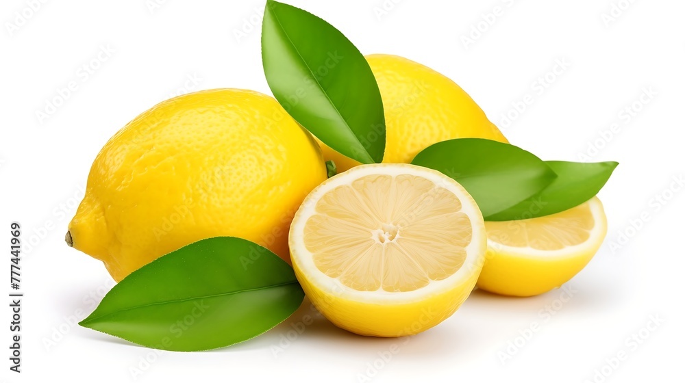 Lemon with leaves isolated on white background Lemon with leaves isolated on white background