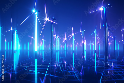 A captivating wireframe visualization set against a luminous translucent backdrop, showcasing a futuristic wind turbine concept