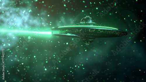 3D UFO with Green Light Beam and Sparkles 