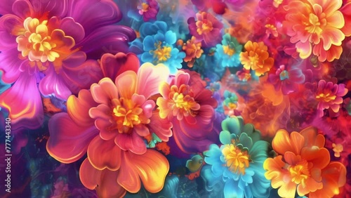 A dazzling display of vibrant flowers exploding into a myriad of colors. photo