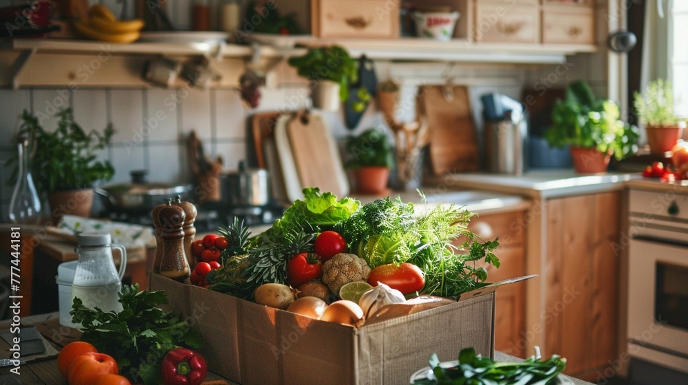 Promoting Sustainable Kitchen Practices: Food Box on Table Promoting Sustainable Kitchen Practices: Food Box on Table