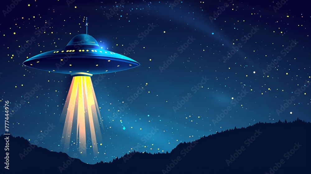 Toy UFO Space Ship Silhouette Vector - obrazy, fototapety, plakaty 