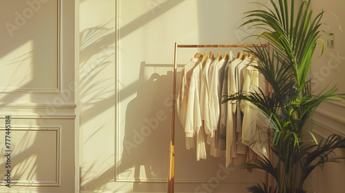 white clothes hanging on hangers , generative ai © Mahnoor