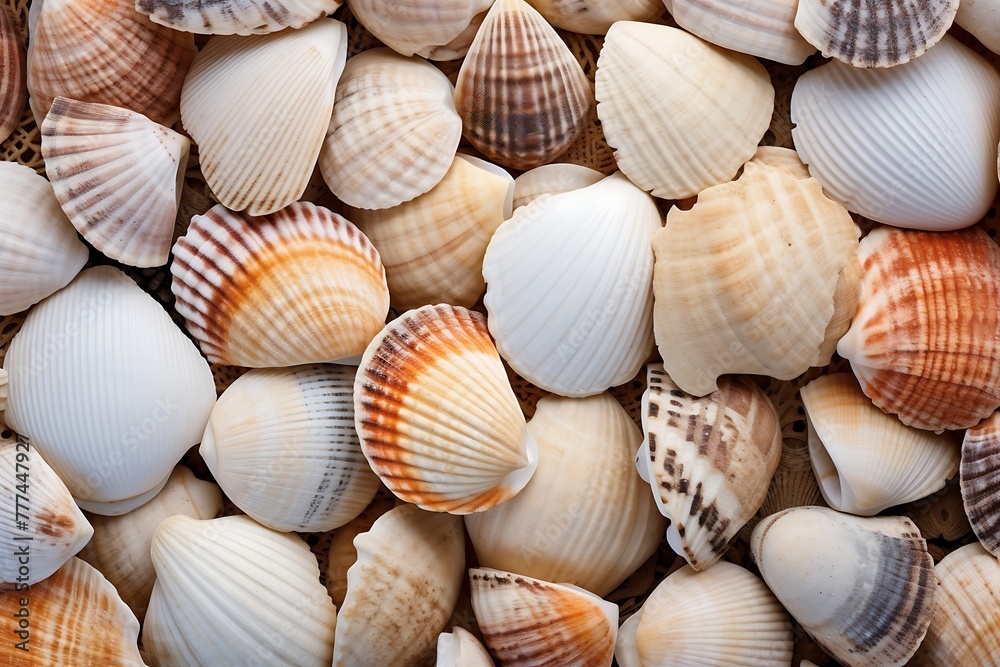 Sea shells background. Seashells texture