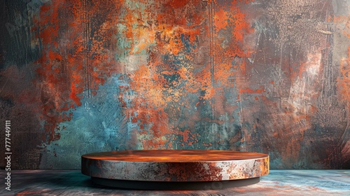 Copper podium mockup with a rustic patina and hammered metal texture.