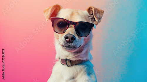 cool dog with sunglass in a stunning background ultra realistic Generative AI 