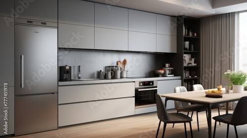 Efficient kitchen design with modern appliances  tidy cabinets  and minimalist style for a cozy home