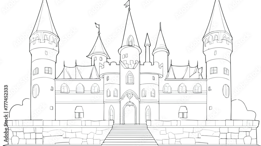 Printable castle coloring page outline 2d flat cart