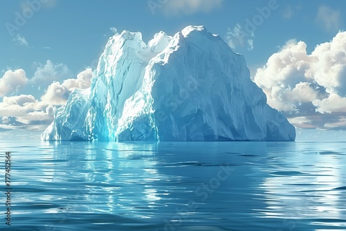 A massive iceberg drifts in the vast ocean, surrounded by water and under a sky filled with clouds. The natural landscape is breathtaking, making it a mustsee for travelers seeking unique views photo