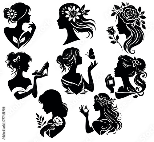 Silhouette of a girl. A set of vector files for cutting, printing and design.