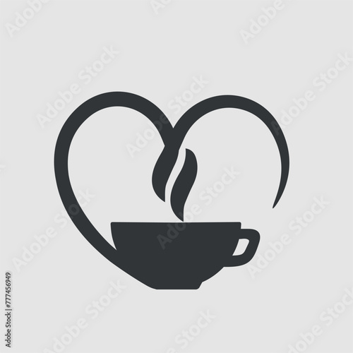 One continuous single line of hand drawn with cup of coffee decorated with heart symbol isolated on white background.  © wersk