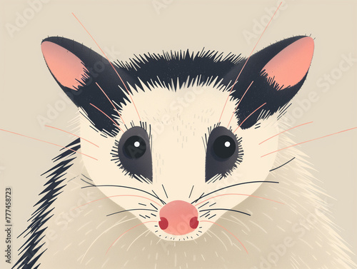 A Minimal Graphic Cartoon of a Opossum's Face Close Up