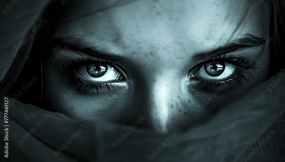Terror in the eyes, fear of death, woman Terror in the eyes, fear of death, woman
