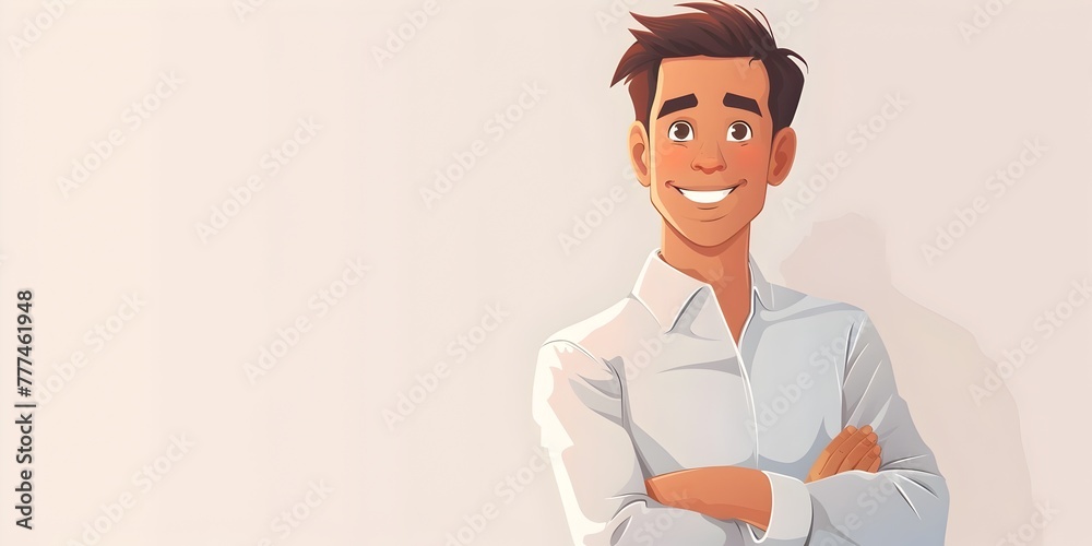 Confident Businessman Flashing Charismatic Smile with Copy Space on White Background Confident Businessman Flashing Charismatic Smile with Copy Space on White Background