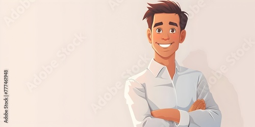Confident Businessman Flashing Charismatic Smile with Copy Space on White Background