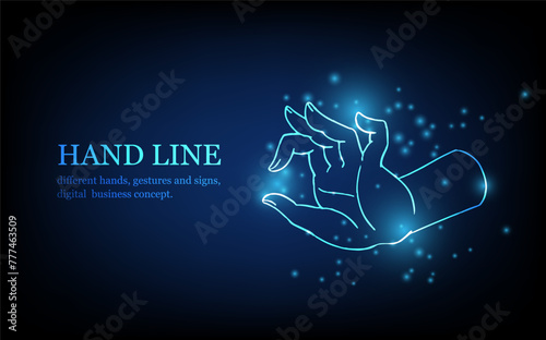 Human hand line, different hands, gestures and signs, digital business concept, futuristic digital innovation background vector illustration.