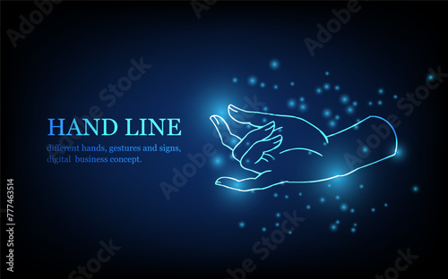 Human hand line, different hands, gestures and signs, digital business concept, futuristic digital innovation background vector illustration.