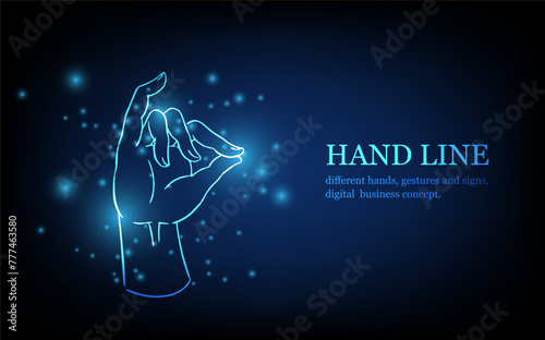 Human hand line, different hands, gestures and signs, digital business concept, futuristic digital innovation background vector illustration.