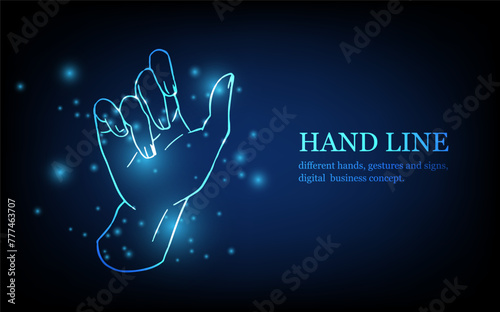 Human hand line, different hands, gestures and signs, digital business concept, futuristic digital innovation background vector illustration.