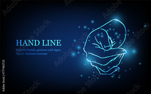 Human hand line, different hands, gestures and signs, digital business concept, futuristic digital innovation background vector illustration.
