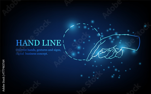 Human hand line, different hands, gestures and signs, digital business concept, futuristic digital innovation background vector illustration.
