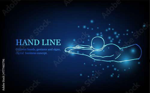 Human hand line, different hands, gestures and signs, digital business concept, futuristic digital innovation background vector illustration.