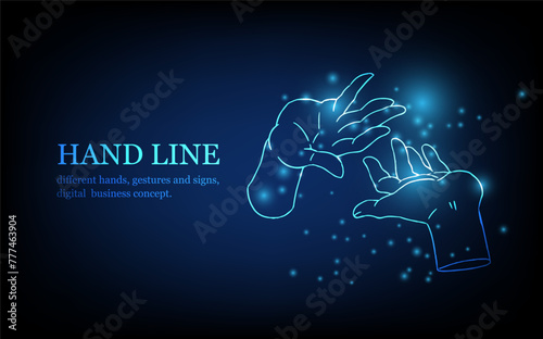 Human hand line, different hands, gestures and signs, digital business concept, futuristic digital innovation background vector illustration.