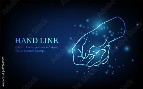 Human hand line, different hands, gestures and signs, digital business concept, futuristic digital innovation background vector illustration.