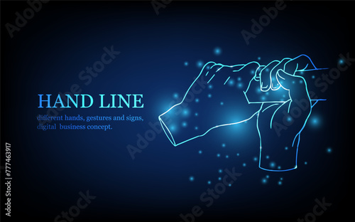 Human hand line, different hands, gestures and signs, digital business concept, futuristic digital innovation background vector illustration.
