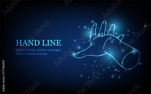 Human hand line, different hands, gestures and signs, digital business concept, futuristic digital innovation background vector illustration.