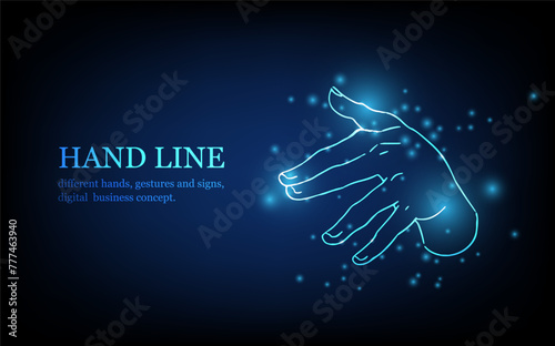 Human hand line, different hands, gestures and signs, digital business concept, futuristic digital innovation background vector illustration.