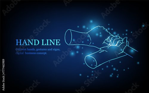 Human hand line, different hands, gestures and signs, digital business concept, futuristic digital innovation background vector illustration.