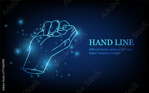 Human hand line, different hands, gestures and signs, digital business concept, futuristic digital innovation background vector illustration.