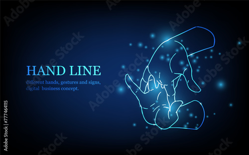 Human hand line, different hands, gestures and signs, digital business concept, futuristic digital innovation background vector illustration.