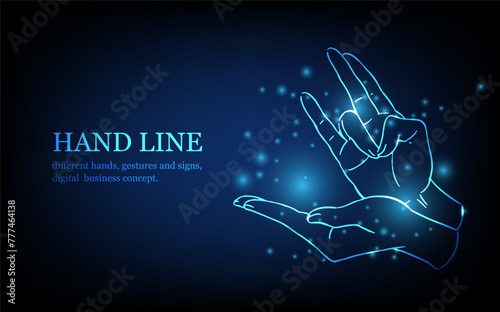 Human hand line, different hands, gestures and signs, digital business concept, futuristic digital innovation background vector illustration.