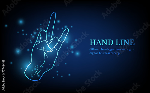 Human hand line, different hands, gestures and signs, digital business concept, futuristic digital innovation background vector illustration.