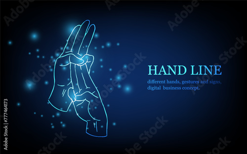 Human hand line, different hands, gestures and signs, digital business concept, futuristic digital innovation background vector illustration.