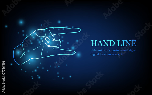 Human hand line, different hands, gestures and signs, digital business concept, futuristic digital innovation background vector illustration.