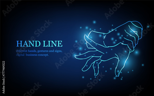 Human hand line, different hands, gestures and signs, digital business concept, futuristic digital innovation background vector illustration.