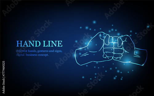 Human hand line, different hands, gestures and signs, digital business concept, futuristic digital innovation background vector illustration.