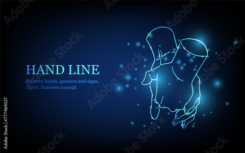 Human hand line, different hands, gestures and signs, digital business concept, futuristic digital innovation background vector illustration.