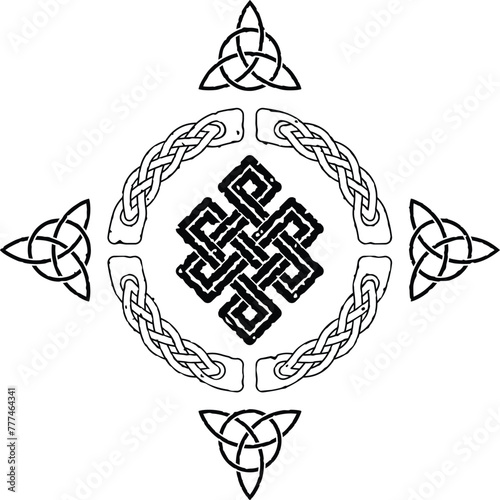 Grunge Celtic Knot Circle with Triquetra Symbols and  Infinity Knot