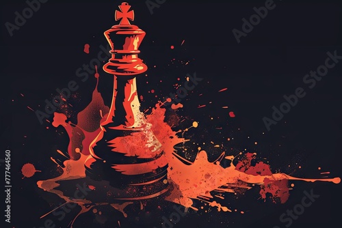 a chess game abstract, a queen with cartoon shape executing a powerful attack, demonstrating the versatility and dominance of this royal piece