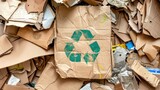Stack of Recyclable Paper and Cardboard with Recycling Symbol