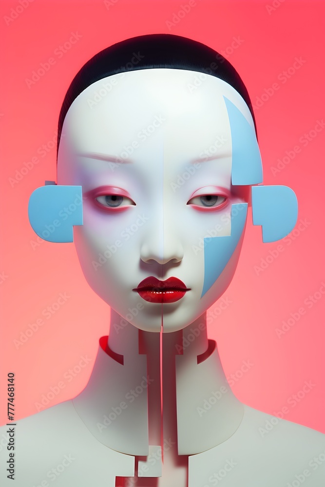 Vibrant 3D Anthropomorphic Pop Art Portrait of an Expressive Asian Woman